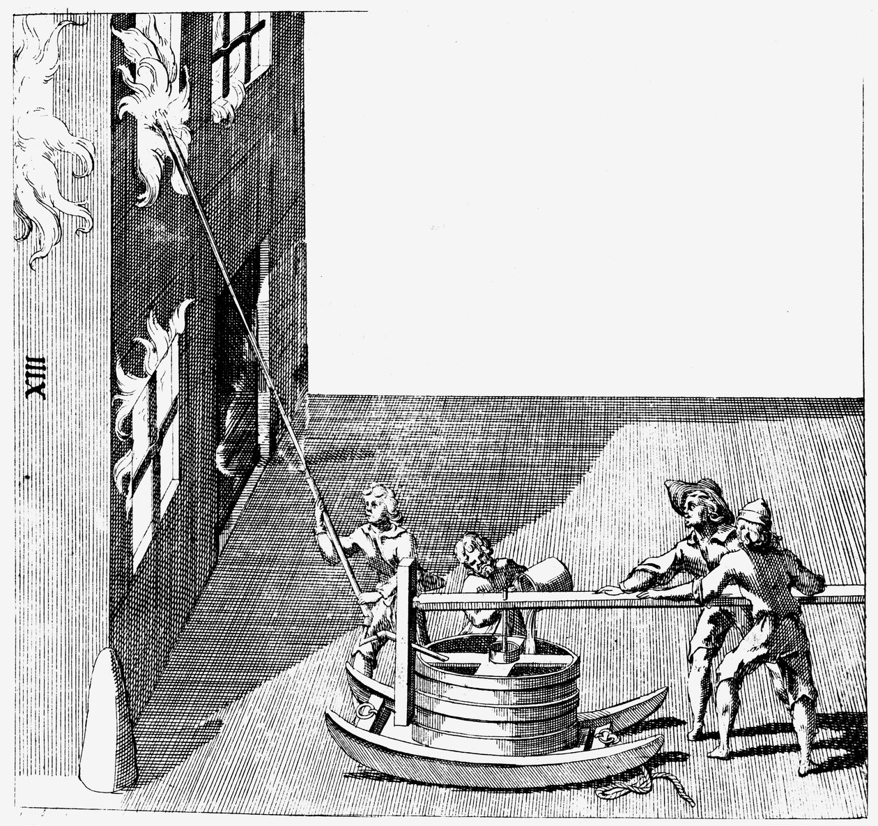Carro de bombeiros, de Isaac de Caus Nouvelle Invenção de Lever lEau Plus Hault, 1664 de Isaac de Caus
