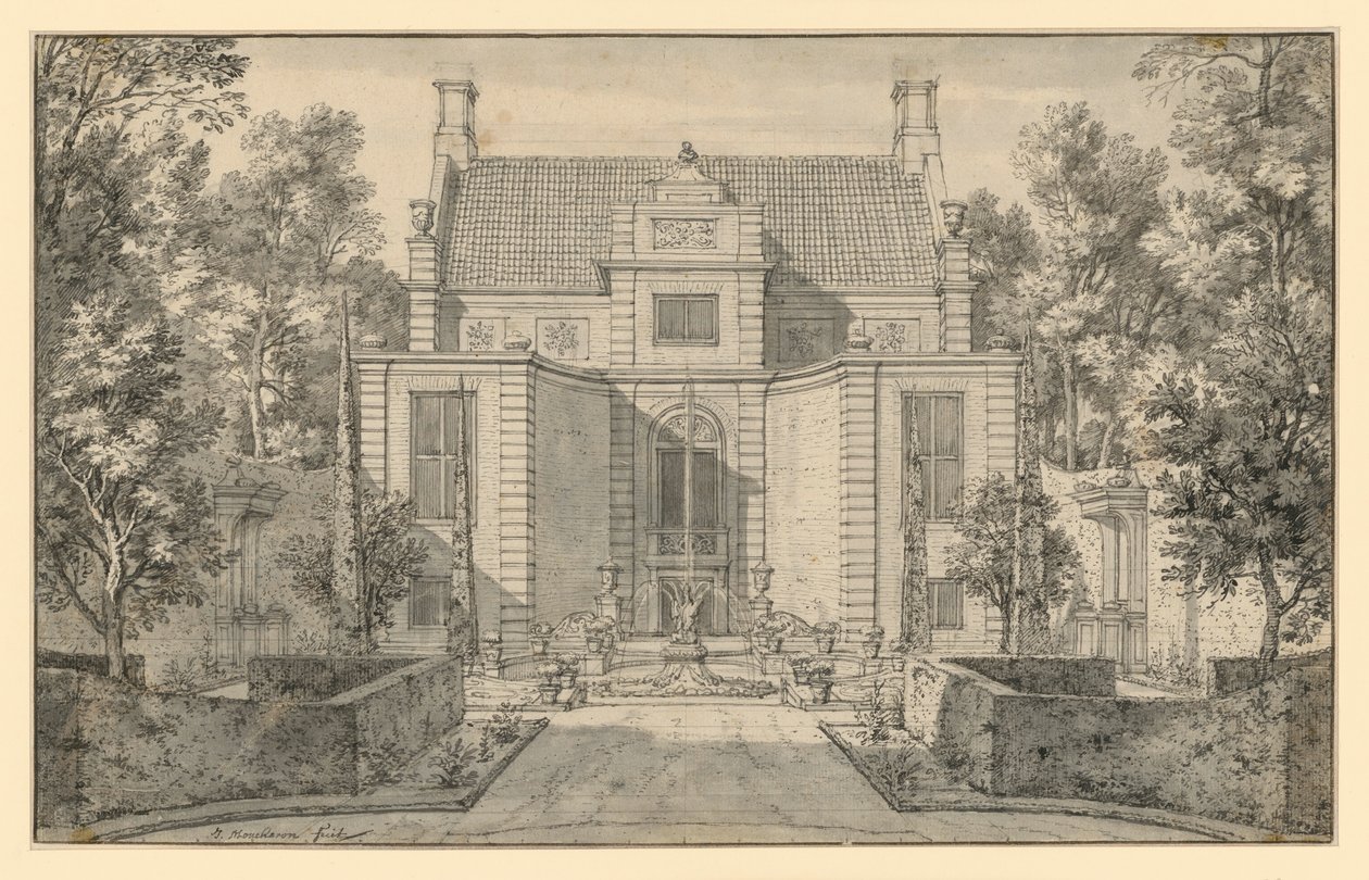 Vista do jardim de uma distinta casa holandesa de Isaac de Moucheron