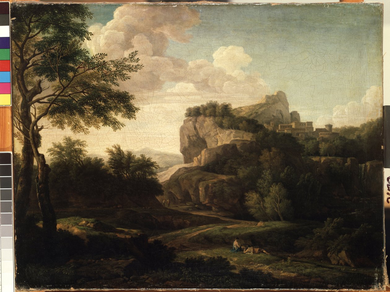 Pintura "Paisagem" de Isaac de Moucheron (1667-1744) Museu de Belas Artes Mikalojus Konstantinas Ciurlionis do século XVIII, Kaunas, Lituânia de Isaac de Moucheron