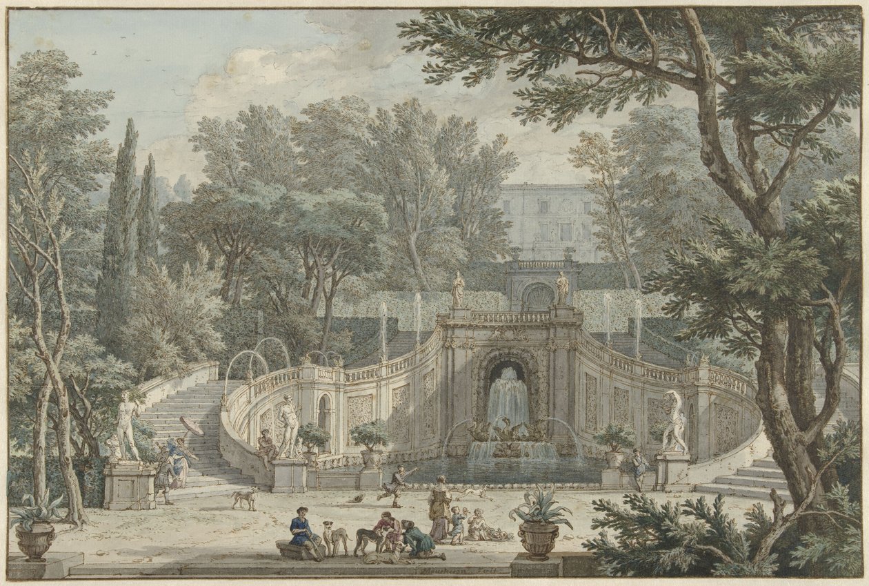 Vista do jardim da Villa d&39;Este em Tivoli, c.1725 de Isaac de Moucheron