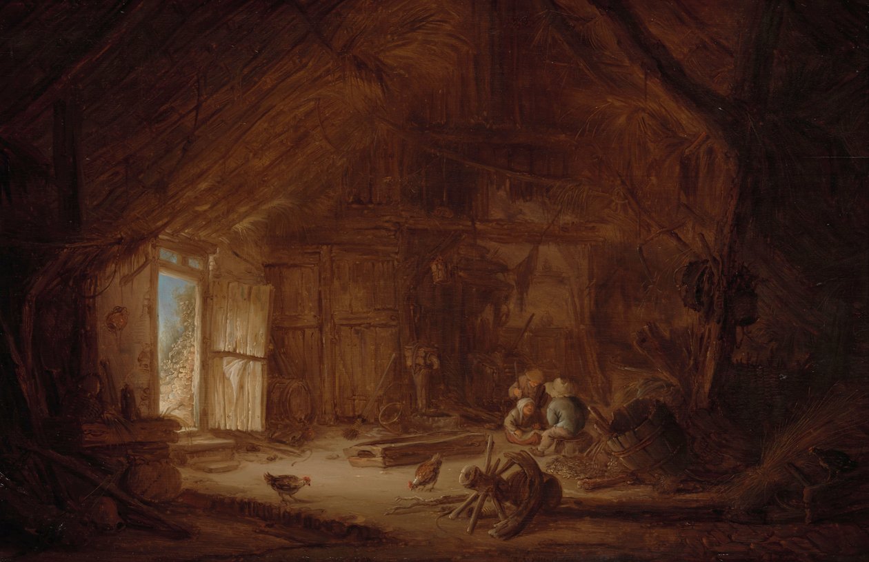 Interior de um Estábulo com três crianças de Isaac van Ostade