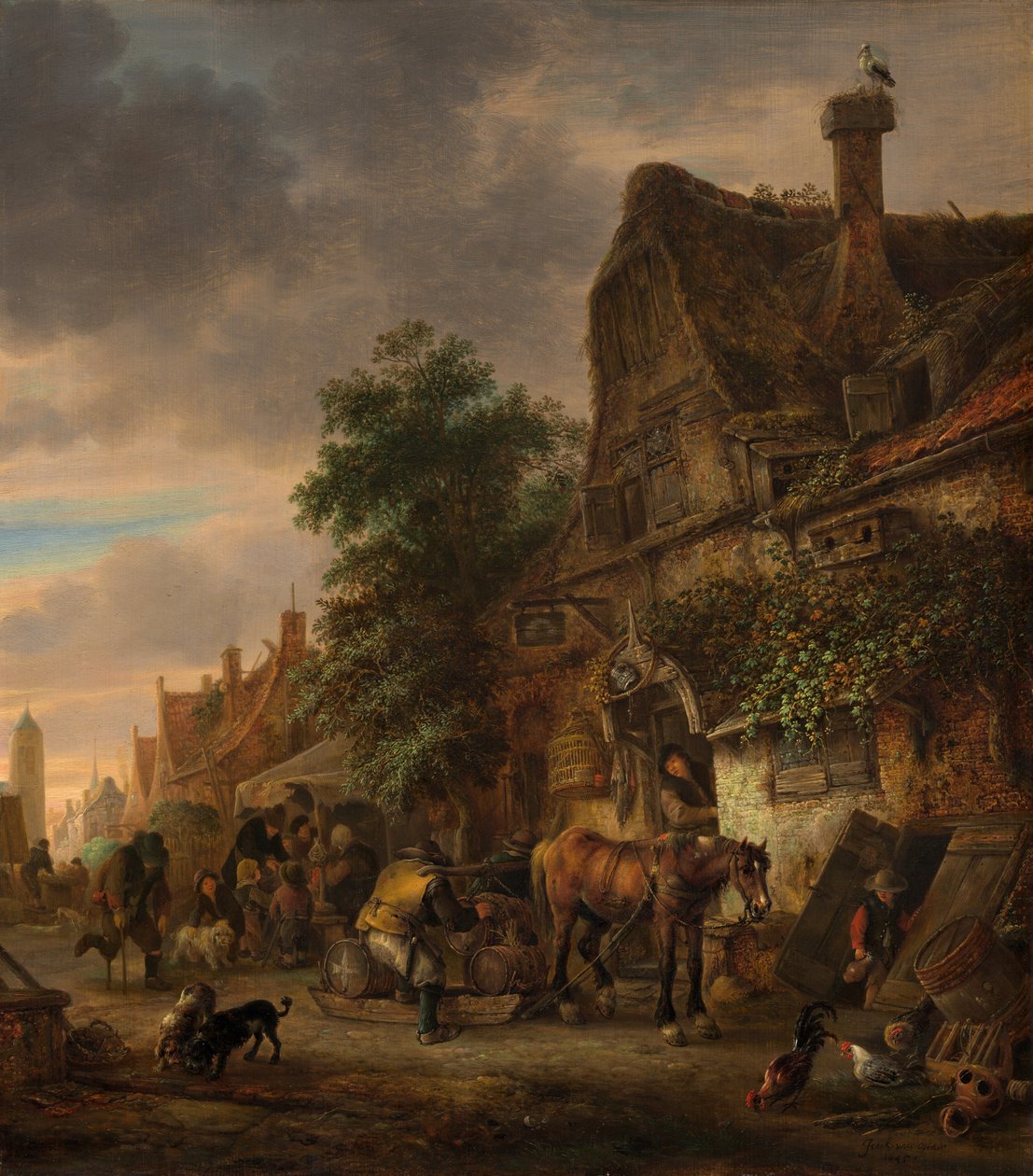 Trabalhadores antes de uma pousada, 1645. de Isaac van Ostade