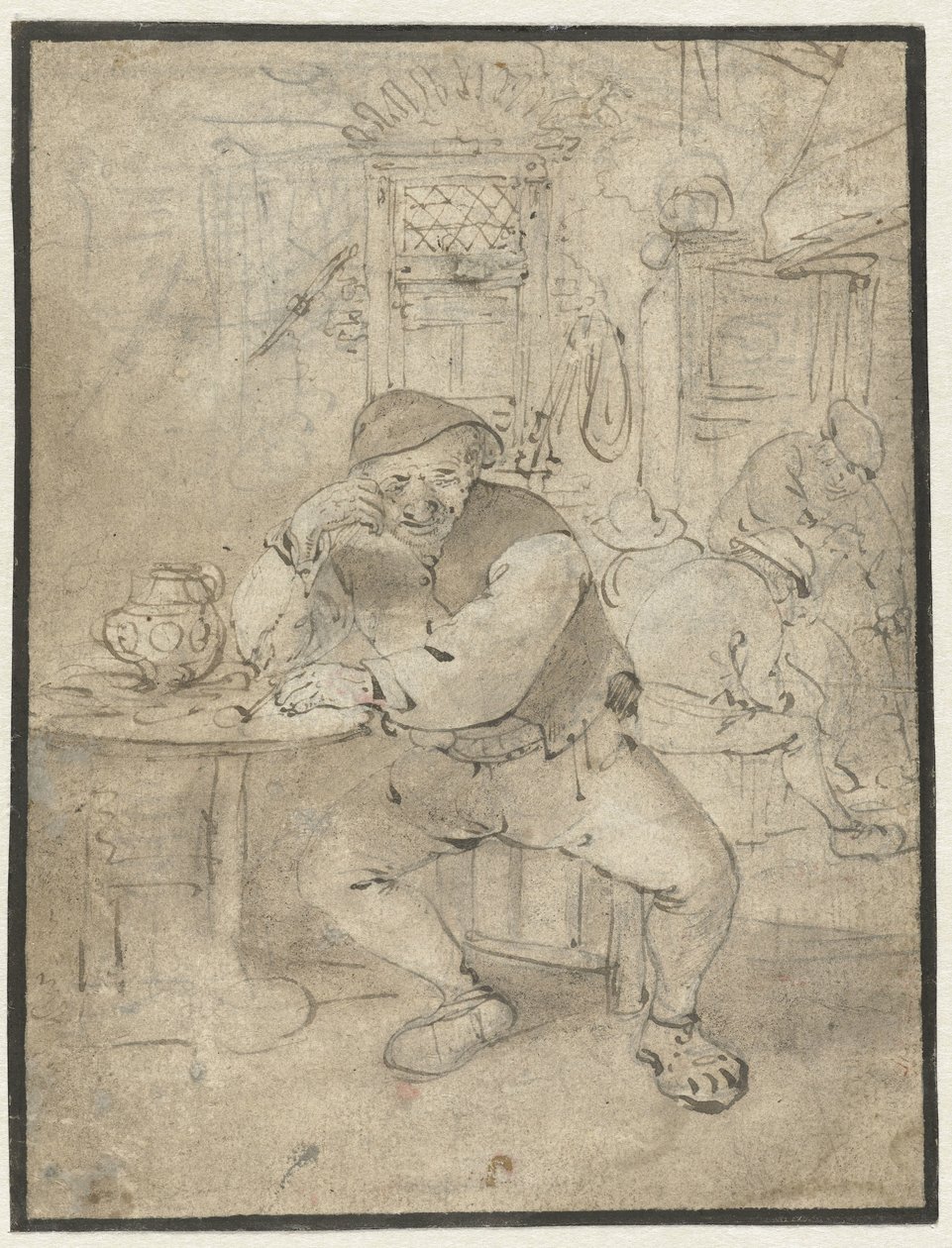 Camponês sentado, encostado a uma mesa de Isaac van Ostade