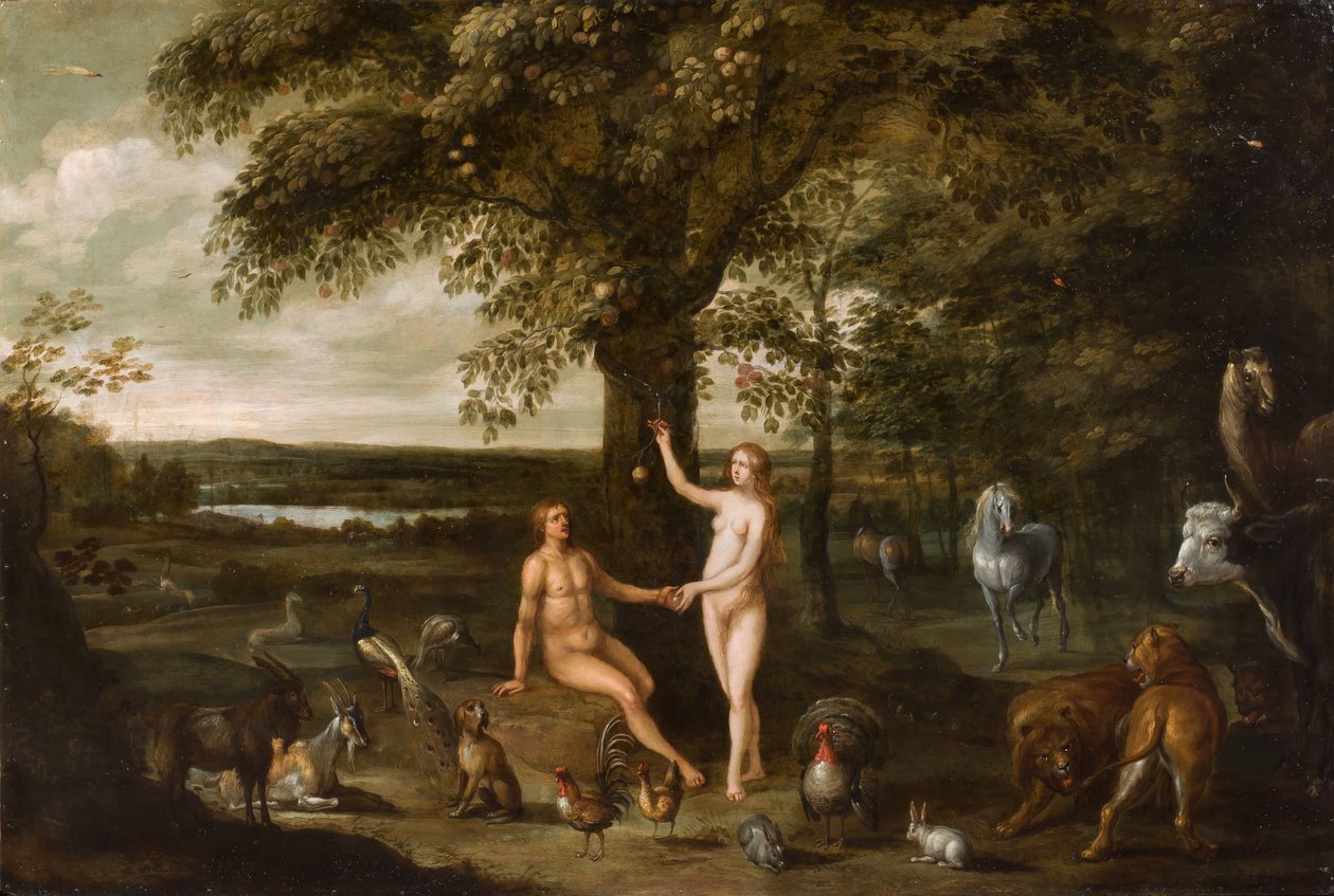 A Queda do Homem no Jardim do Éden (óleo sobre cobre) de Isaak van Oosten