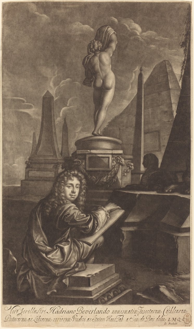 Adrian Beverland desenho de uma estátua de Isaak Beckett after Simon du Bois