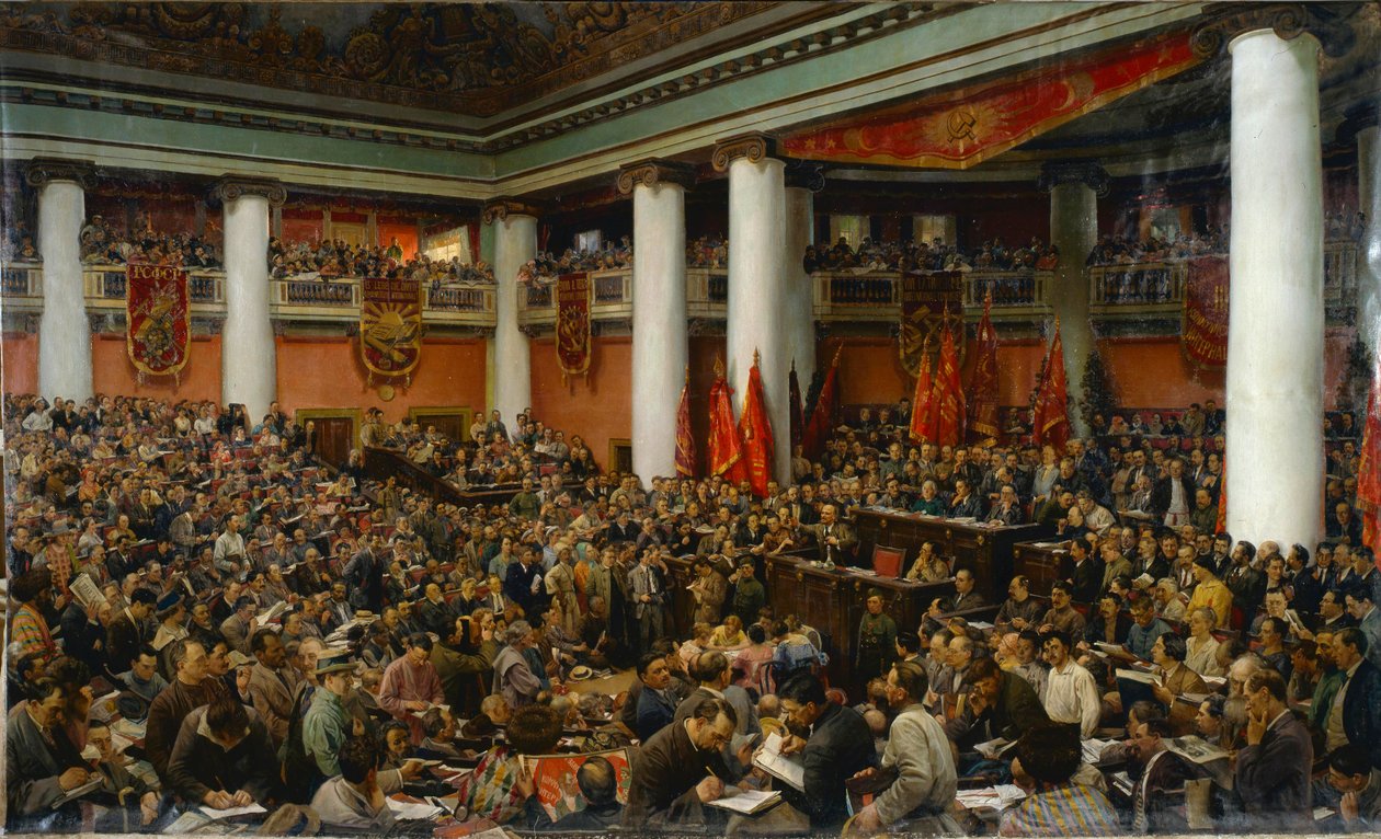 Deuxieme congres du Komintern (Internationale communiste) - A abertura festiva do Segundo Congresso da Internacional Comunista (Comintern) - Isaak Izrailevich Brodsky (1884-1939). Óleo sobre tela de Isaak Israilevich Brodsky