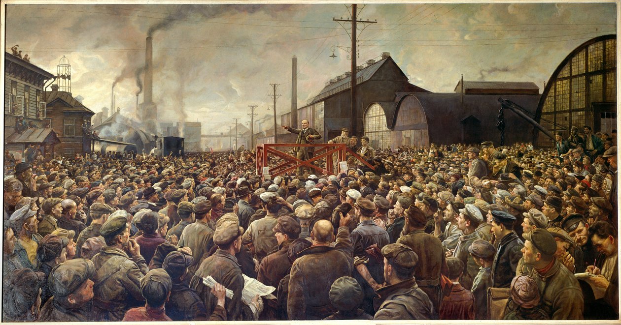 Revolução Russa de 1917: "Lênin falando aos trabalhadores da fábrica Putilov em Petrogrado de Isaak Israilevich Brodsky