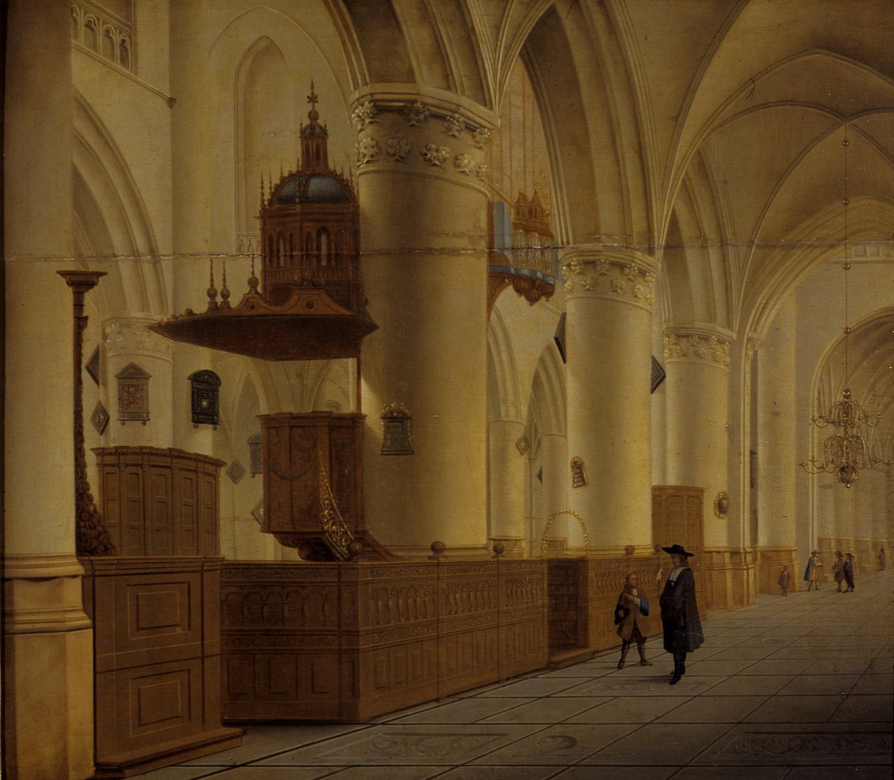 Interior de St. Bavo em Haarlem (óleo em madeira de carvalho) de Isaak Nickelen