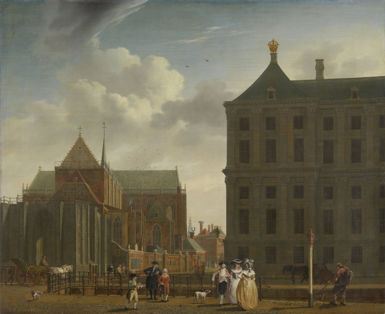 O Nieuwe Kerk e a Câmara Municipal da Barragem em Amsterdã, c.1780-90 de Isaac Ouwater