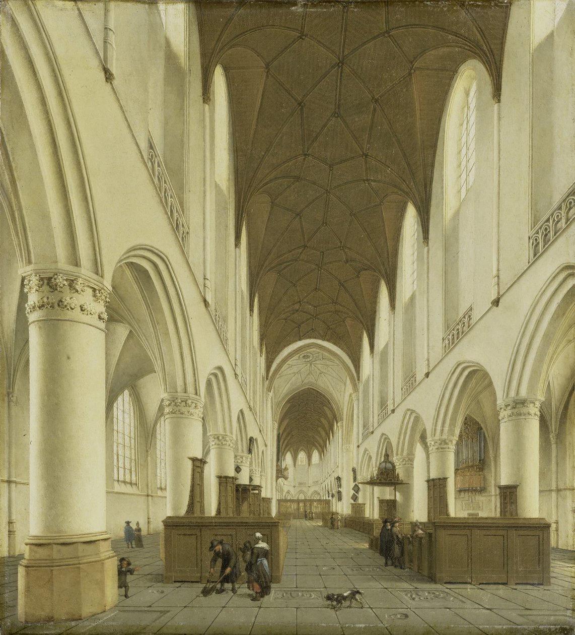 O interior da Igreja de São Bavo em Haarlem de Isaak van Nickelen