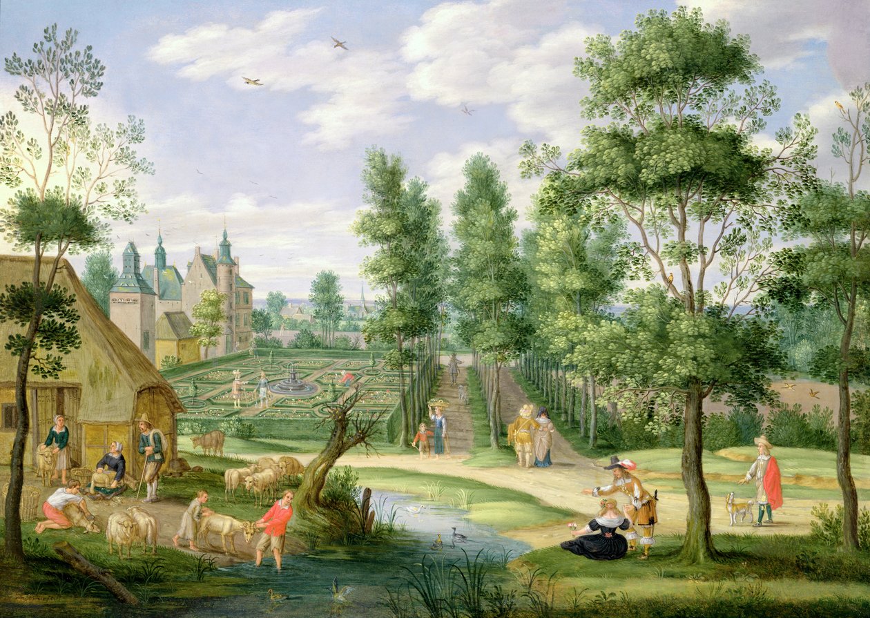 Figuras nos terrenos de uma casa de campo (óleo em cobre) de Isaak van Oosten
