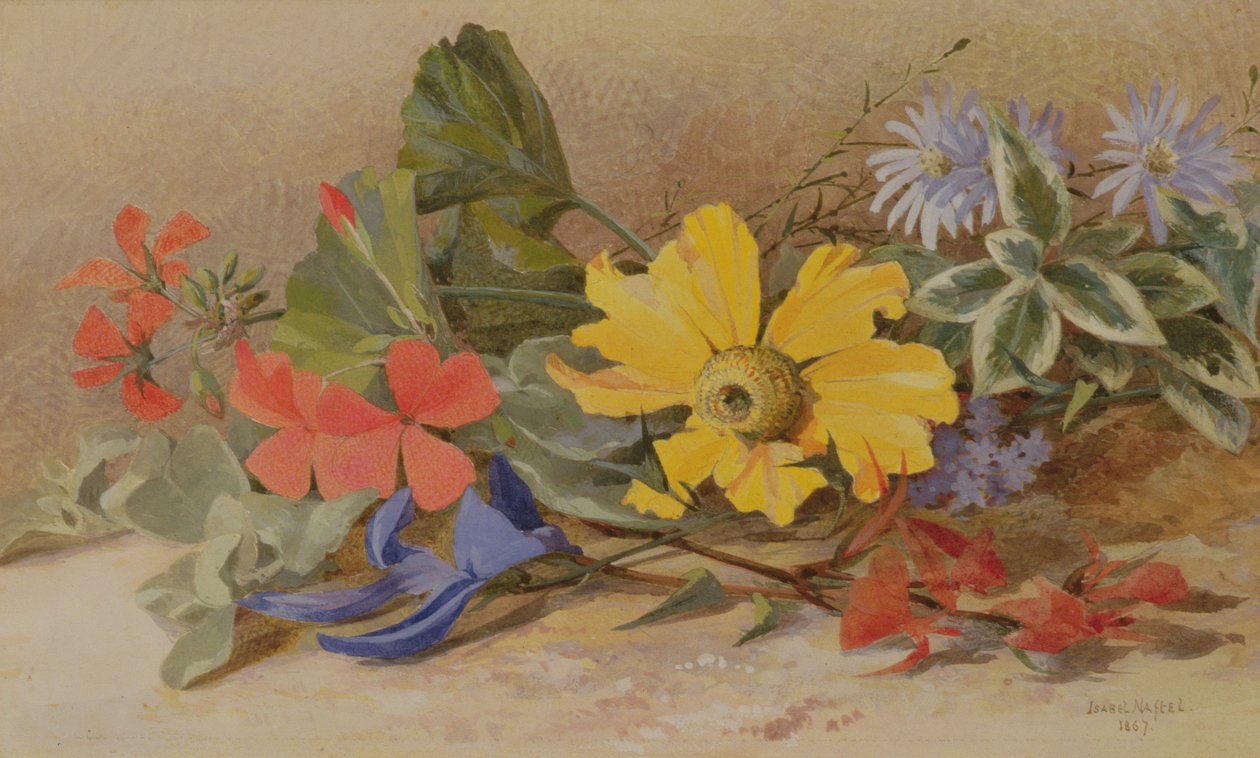 Ainda vida - flores misturadas, 1867 de Isabel Oakley Naftel