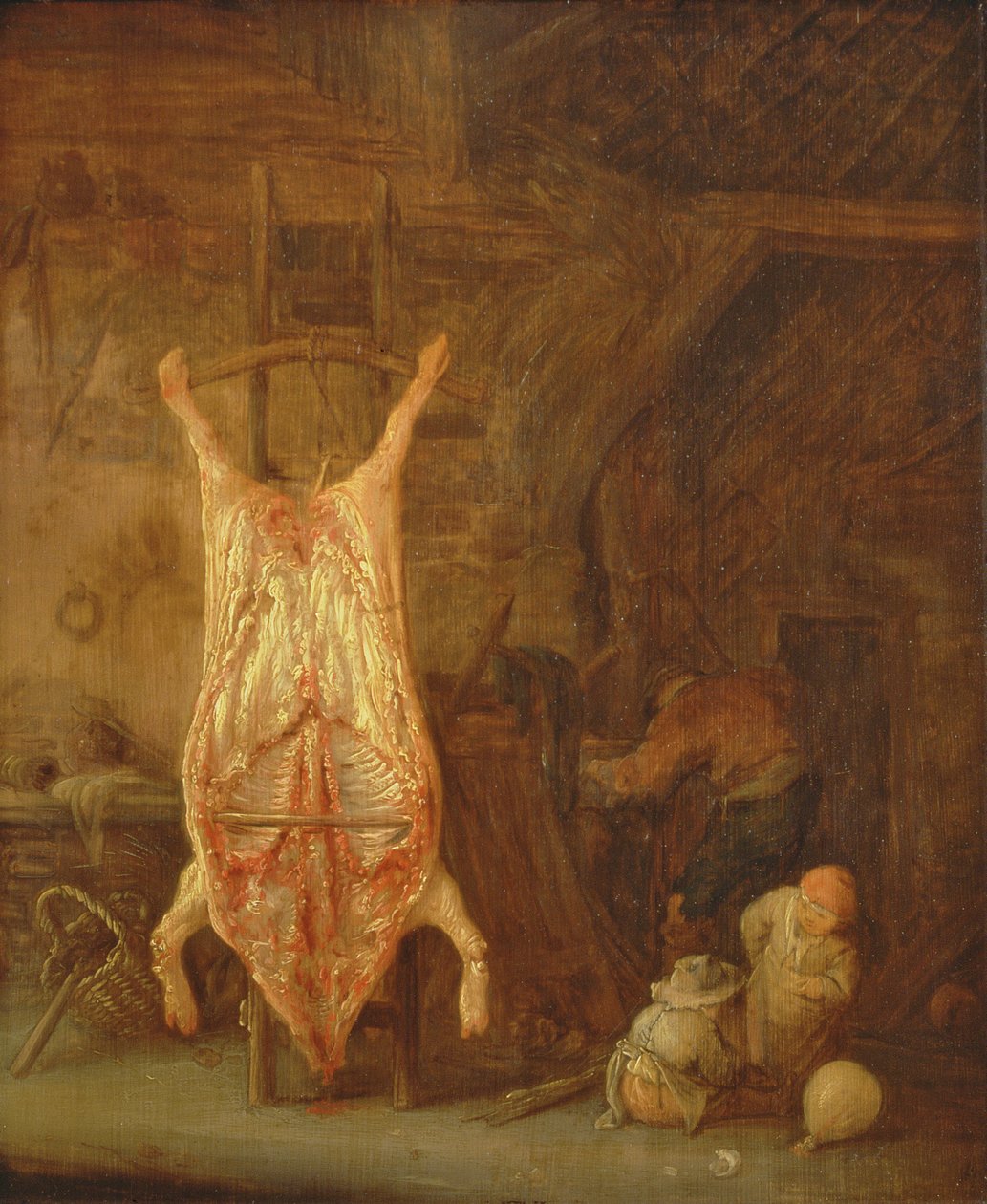 Abate de porcos (óleo no painel) de Isack van Ostade