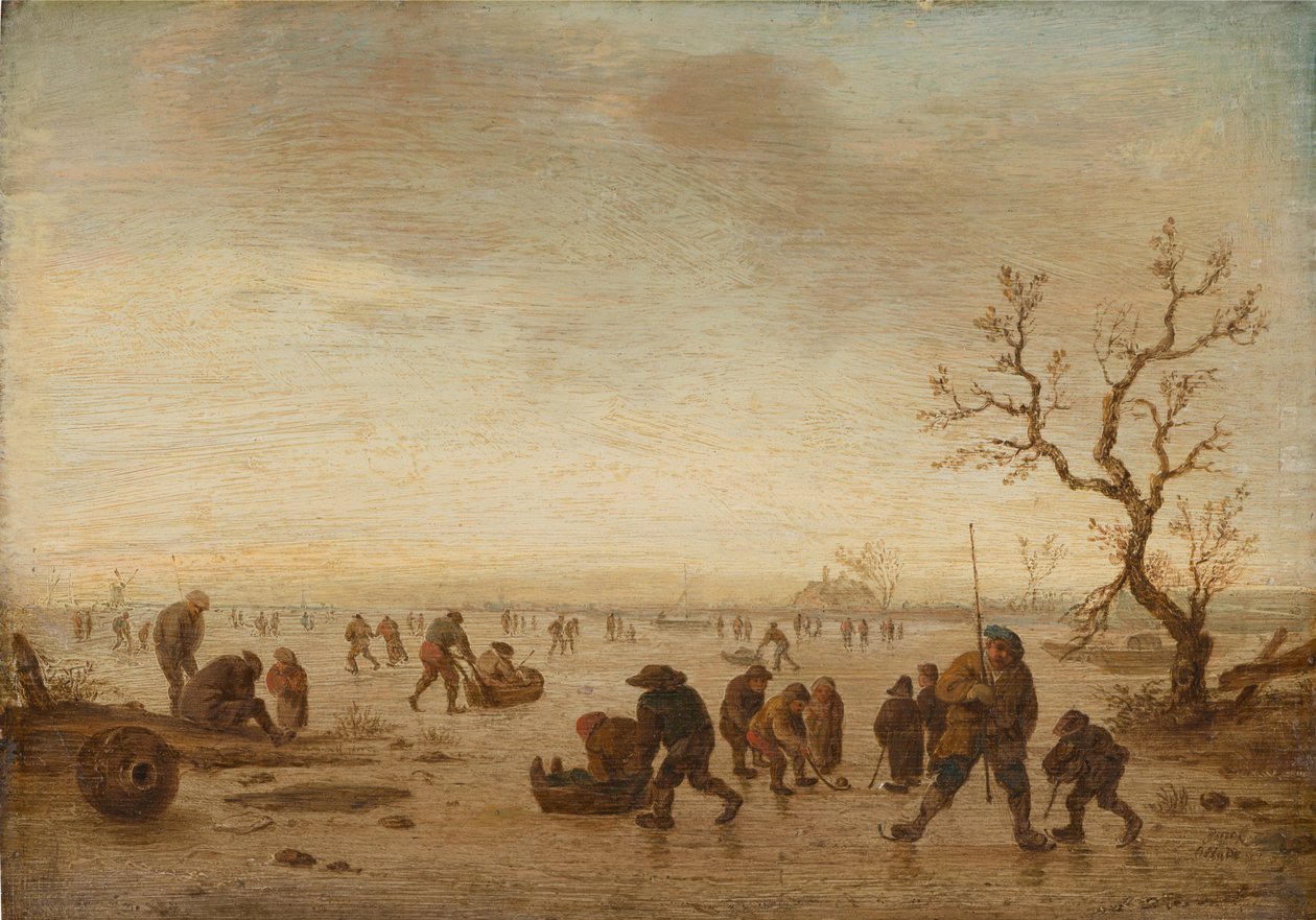 Patinadores no gelo, c.1642-45 (óleo sobre madeira de carvalho) de Isack van Ostade