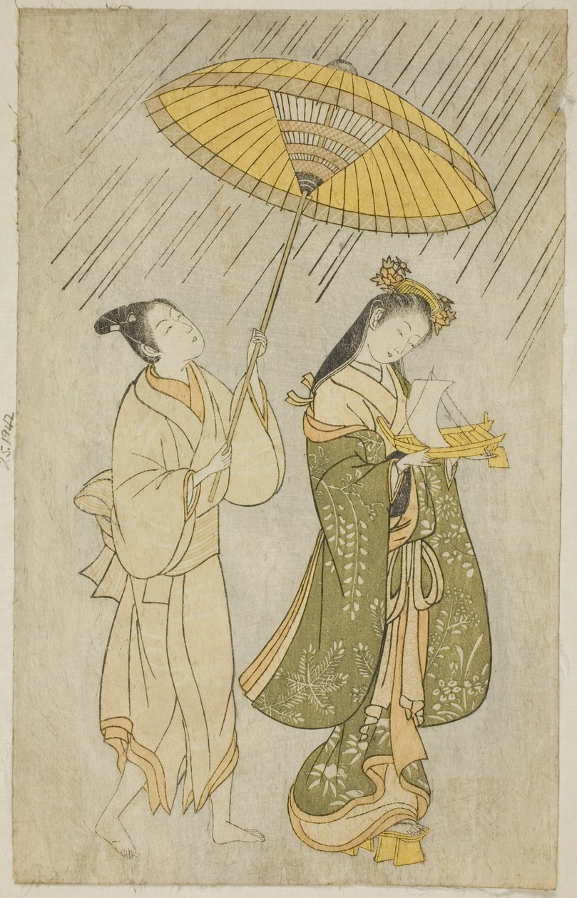 Paródia de Komachi rezando por chuva de Ishikawa Toyonobu