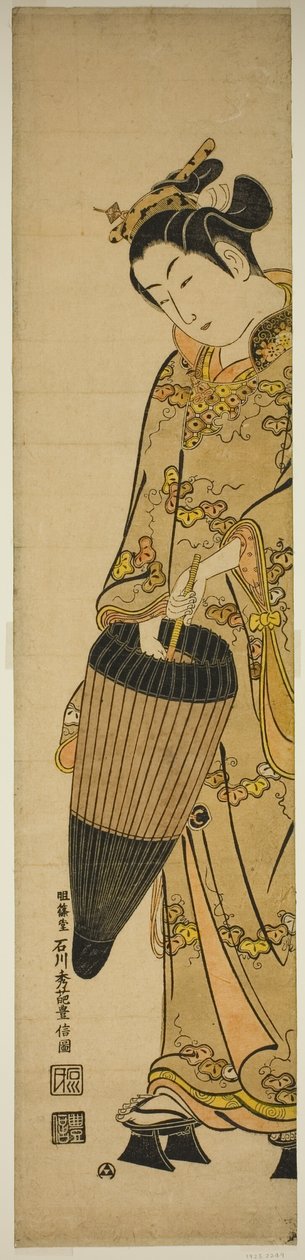 Mulher jovem com guarda-chuva de Ishikawa Toyonobu