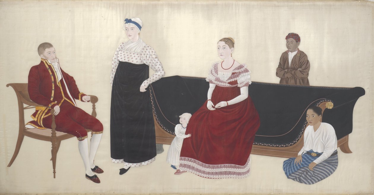 Retrato da família Cock Blomhoff, sua ama de leite e dois servos escravizados de Ishizaki Yushi (attributed to)
