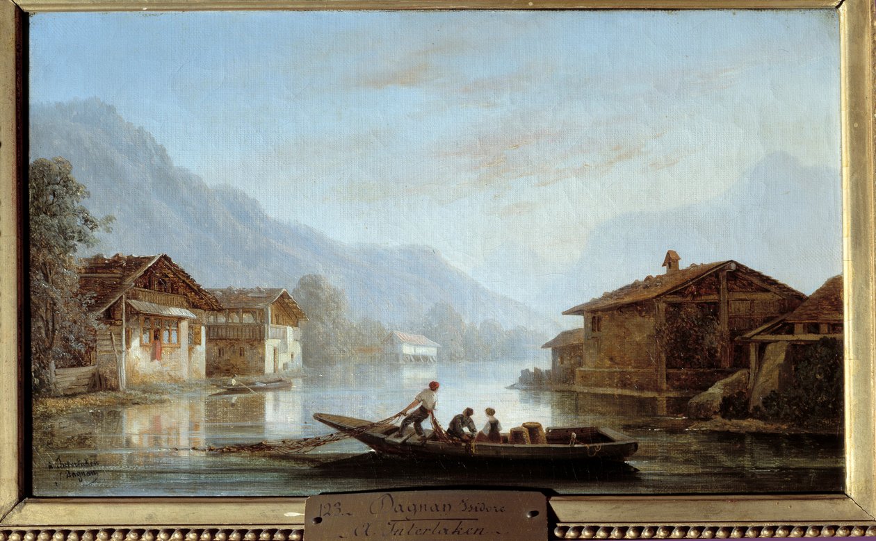 Pescadores suíços na Interlaken. Pintura por Isidore Dagnan (1794 - 1873) de Isidore Dagnan
