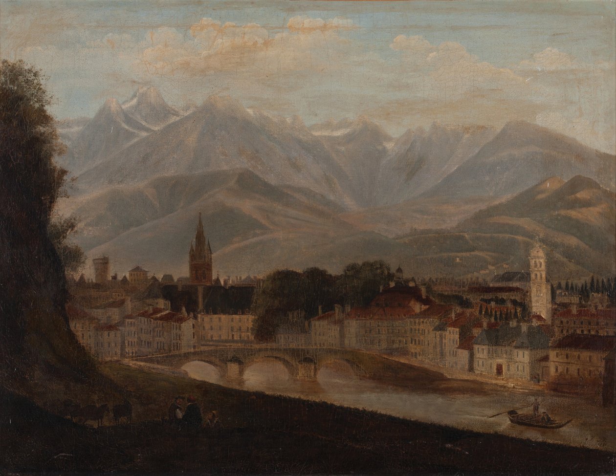 Vista de Grenoble, com a cadeia de montanhas Belledonne ao fundo 1831 (óleo sobre tela) de Isidore Dagnan