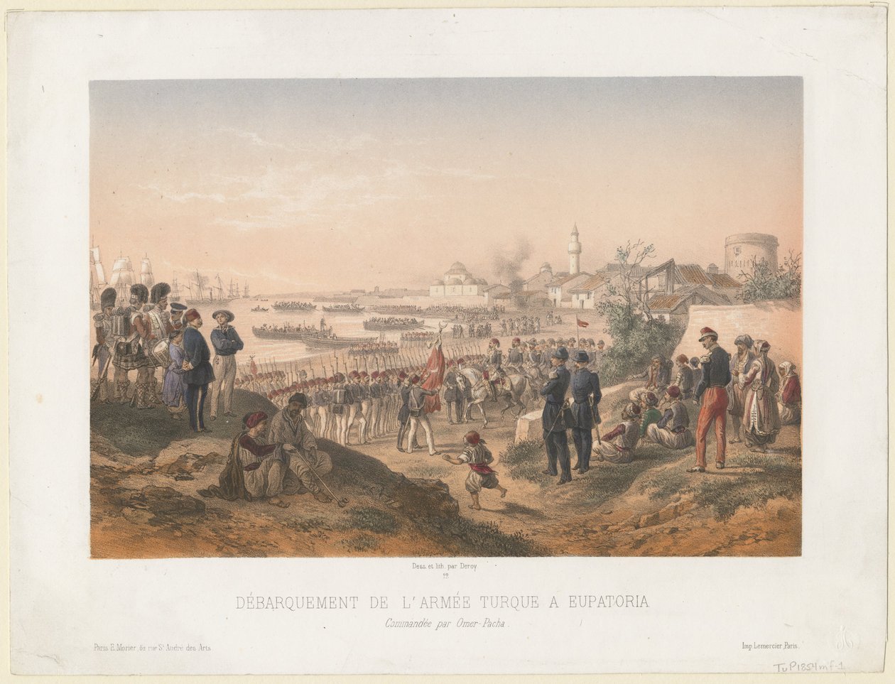 Desembarque do exército turco em Yevpatoriasob o comando de Omer Pasha, 1855 de Isidore Laurent Deroy