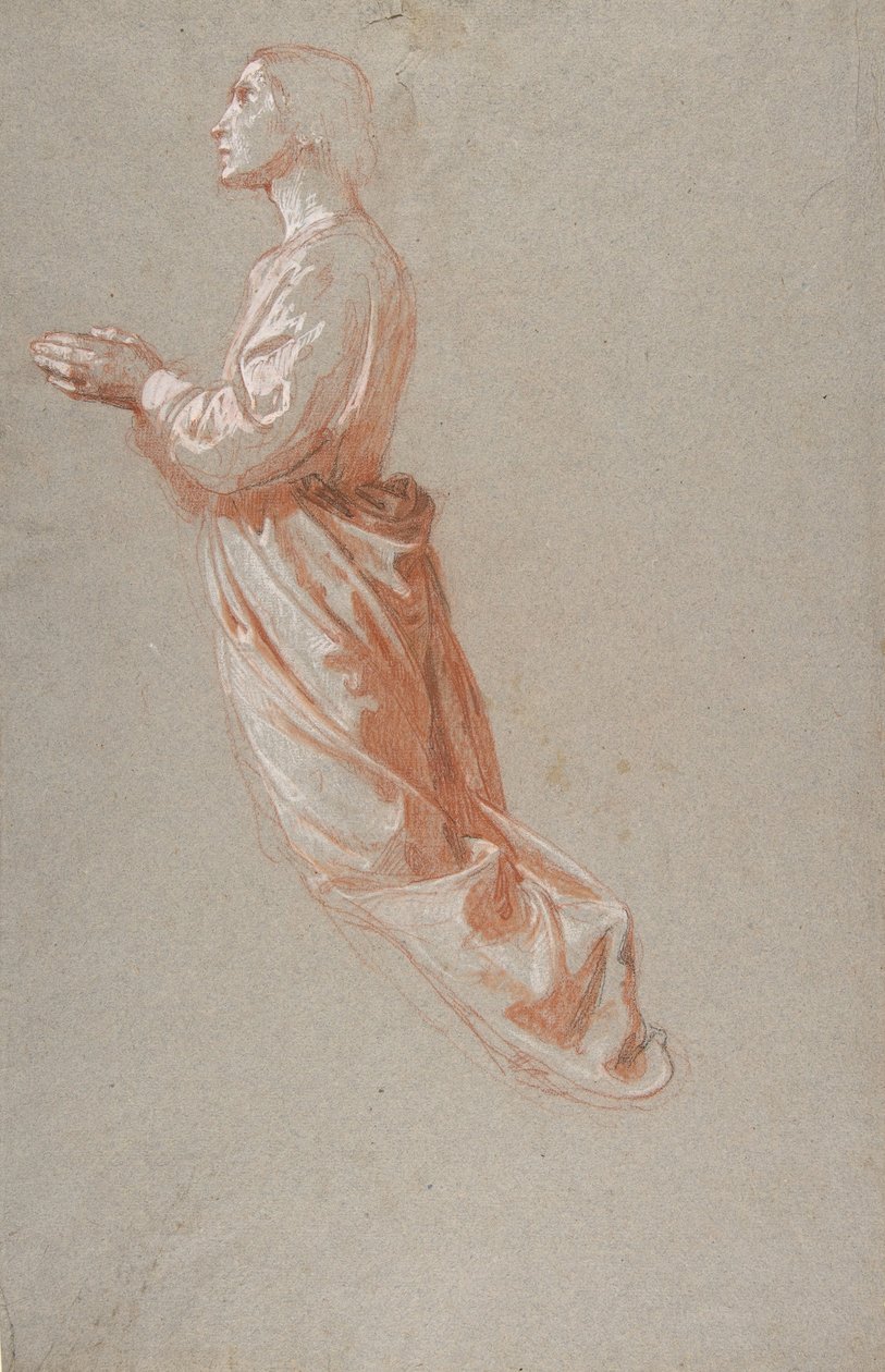 Registro superior de anjo, estudo para pinturas murais na Capela de Saint Remi, Sainte-Clotilde..., 19t de Isidore Pils