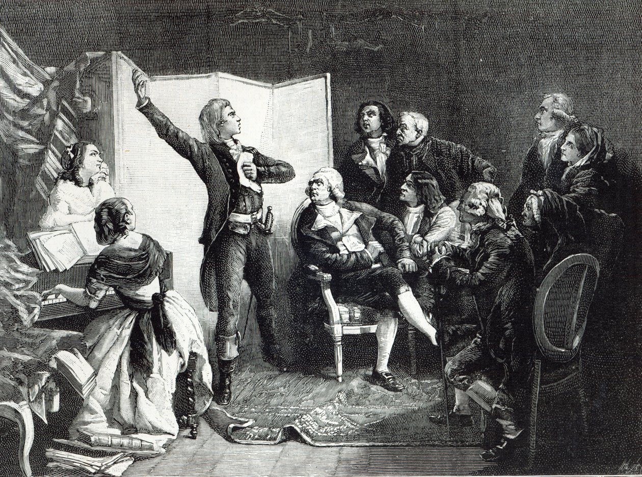 Rouget de L&39;Isle, compositor da Marselhesa, cantando pela primeira vez a seus amigos, de &39;Leisure Hour&39;, 1888 de Isidore Pils