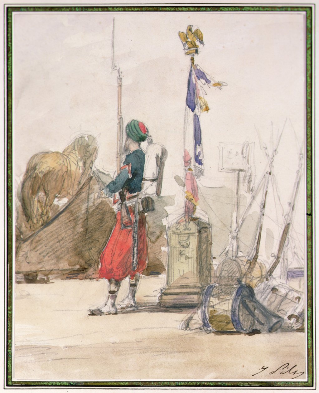 Soldado de guarda (aguarela e lápis) de Isidore Pils