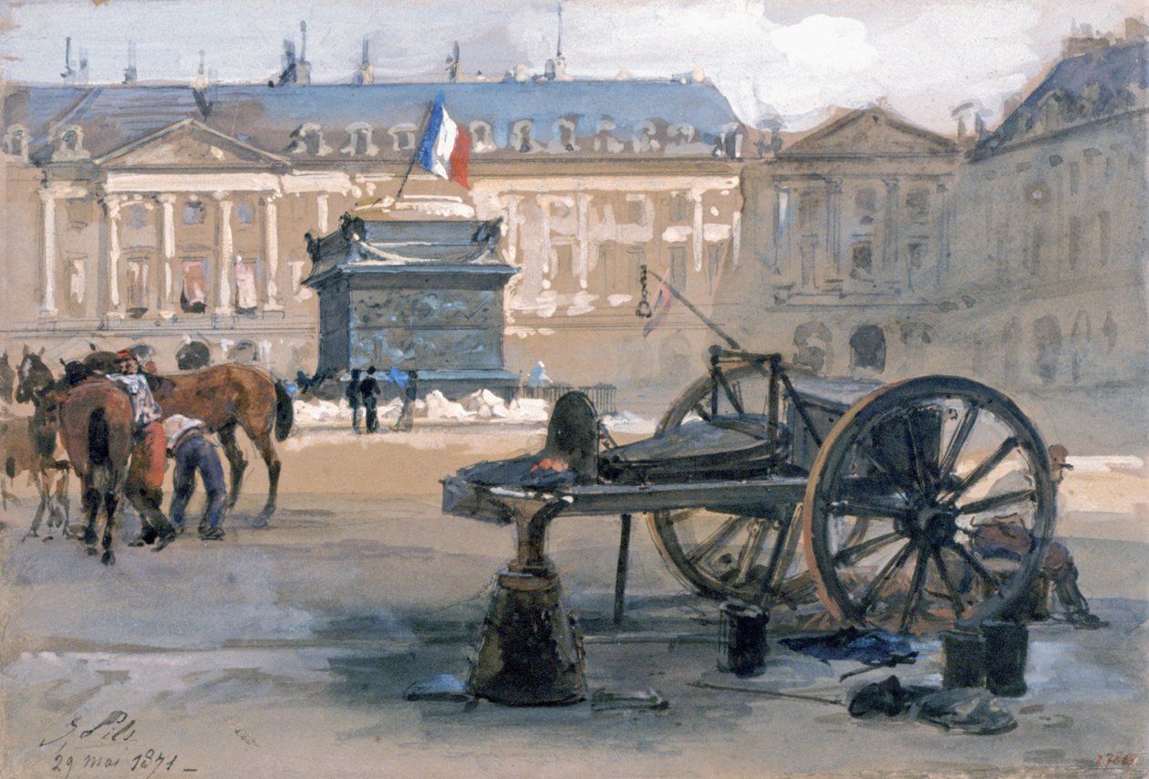 A queda da Coluna Vendome, 29 de Maio de 1871 (aguarela sobre papel) de Isidore Pils