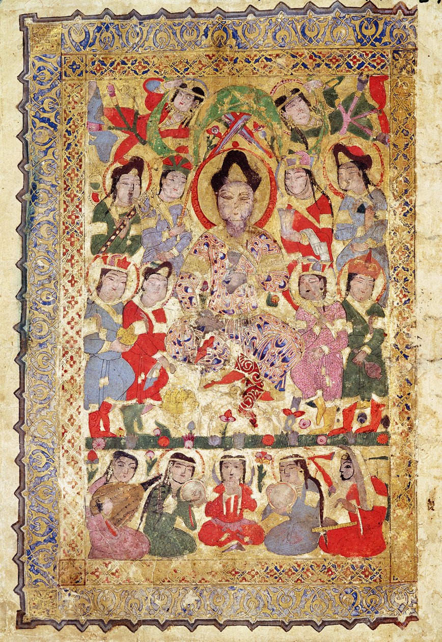 Um poeta cantor, músicos e cantores, do &39;Livre des Chansons&39;, 1219 de Islamic School