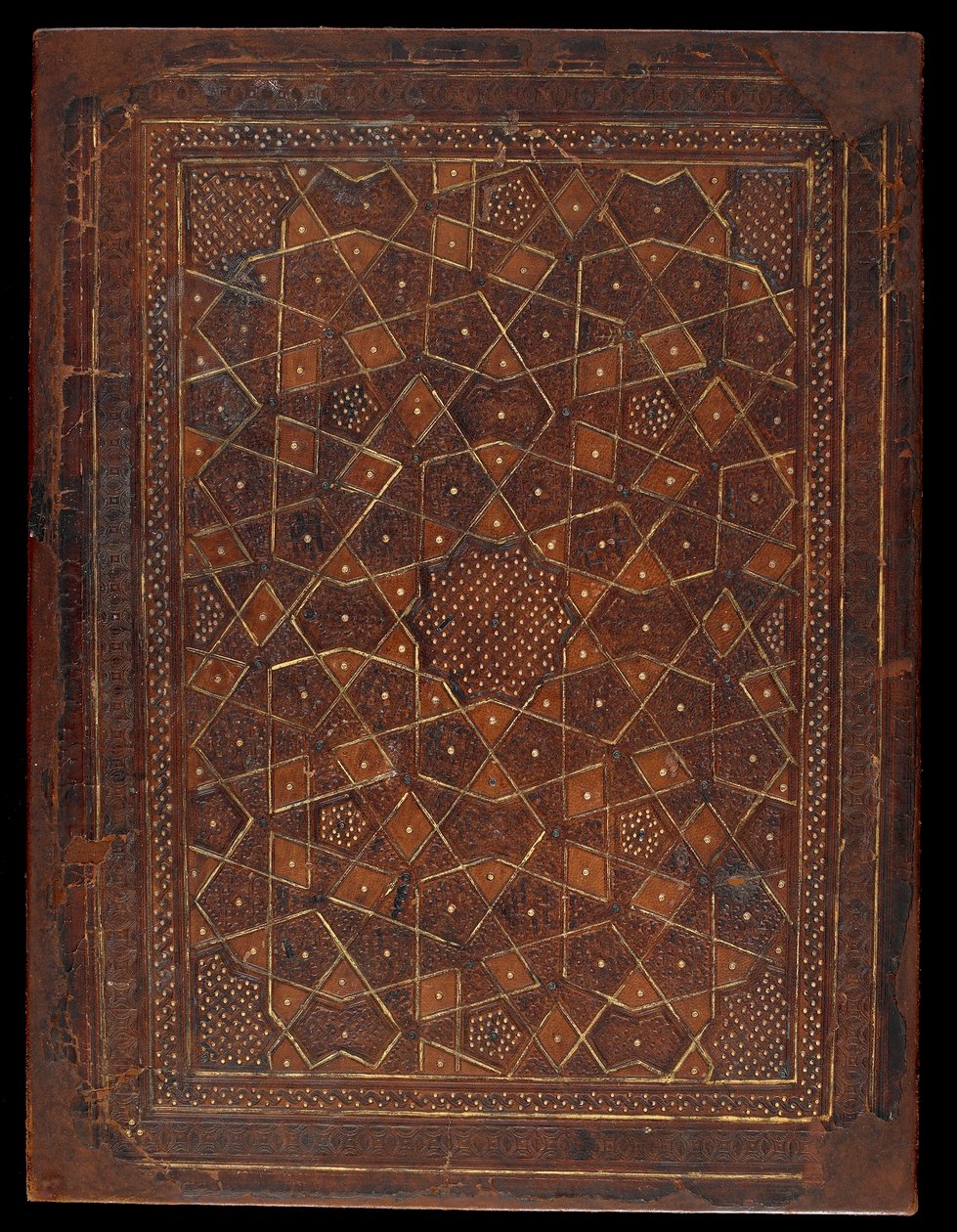 Capa do livro, Egito ou Síria, período mameluco (couro sobre pastilhas) de Islamic School