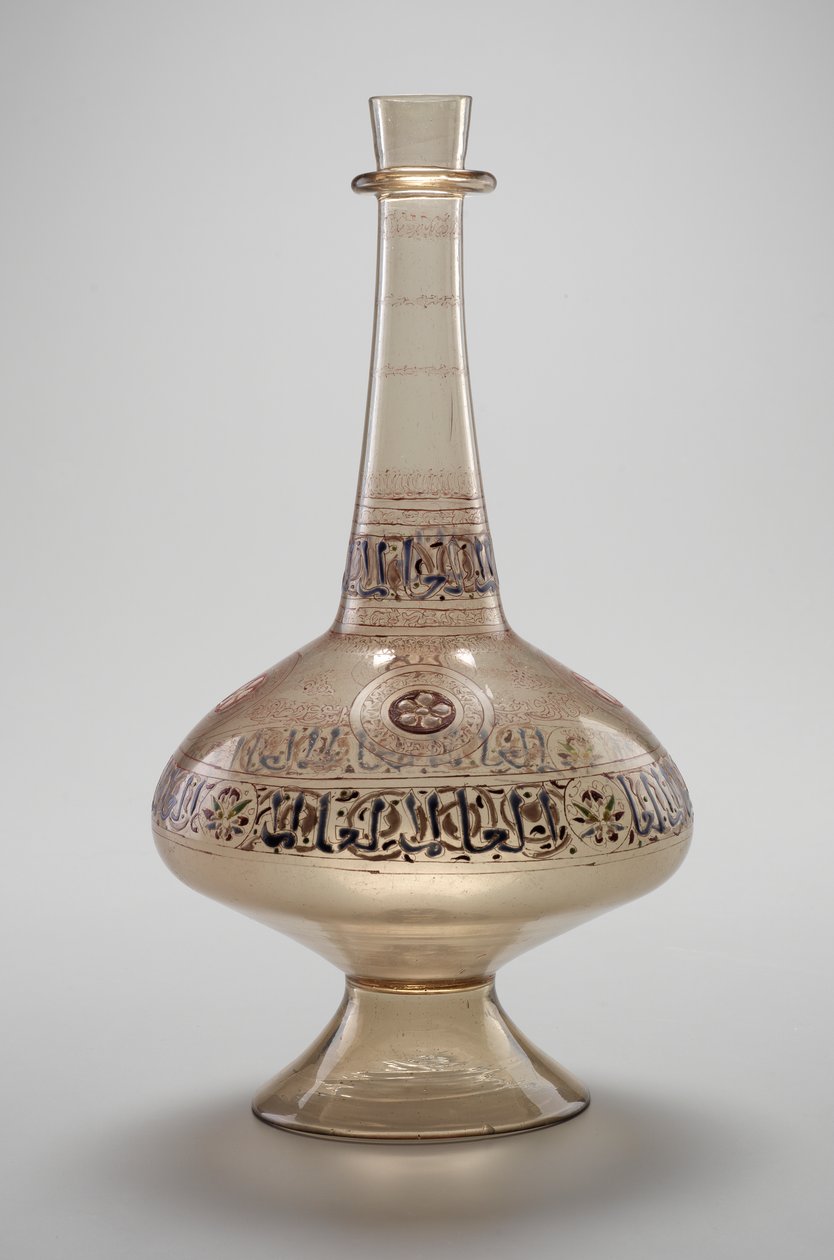 Garrafa, encomendada por Dawud, Rasulid Sultan do Iêmen, Dinastia Mameluca, 12961321 (vidro esmaltado e dourado) de Islamic School