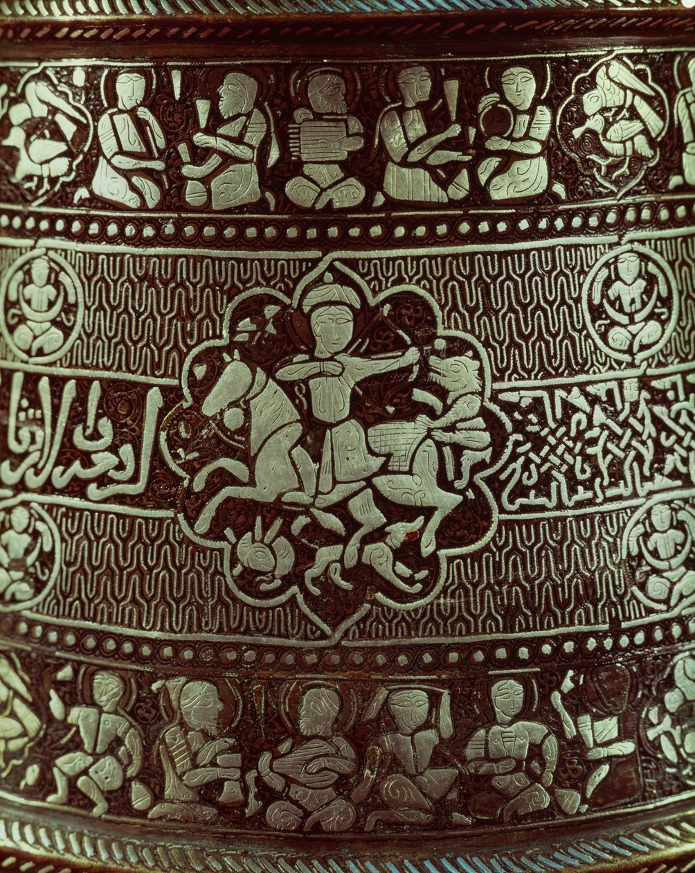 Detalhe de uma lâmpada, do Egito, 1282 (cobre e prata) de Islamic School