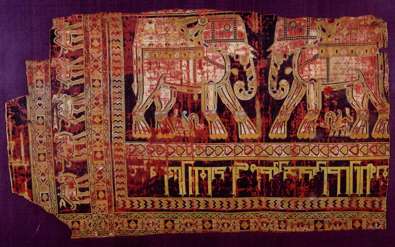 Arte islâmica: Sudário de São Josse. Tecido de seda, 901 AD. Da abadia de São Josse, Khorasan, Chorasan ou Khurasan. Herat, Afeganistão moderno. Paris, Museu do Louvre. de Islamic School