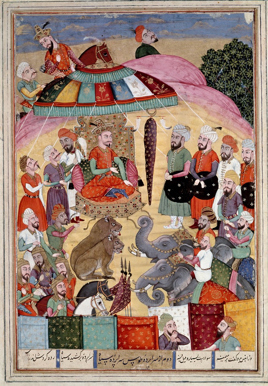 Arte islâmica: "Sohrab (Saharab) em frente à tenda do rei" miniatura persa de um manuscrito do poema épico "Shahnameh" (Shah Nama, Shahnama) (Livro dos Reis) de Ferdowsi (Firdawsi, ou Ferdawsi, ou Firdousi, ca. 940-around 1020) (ms. 607) Chantil de Islamic School