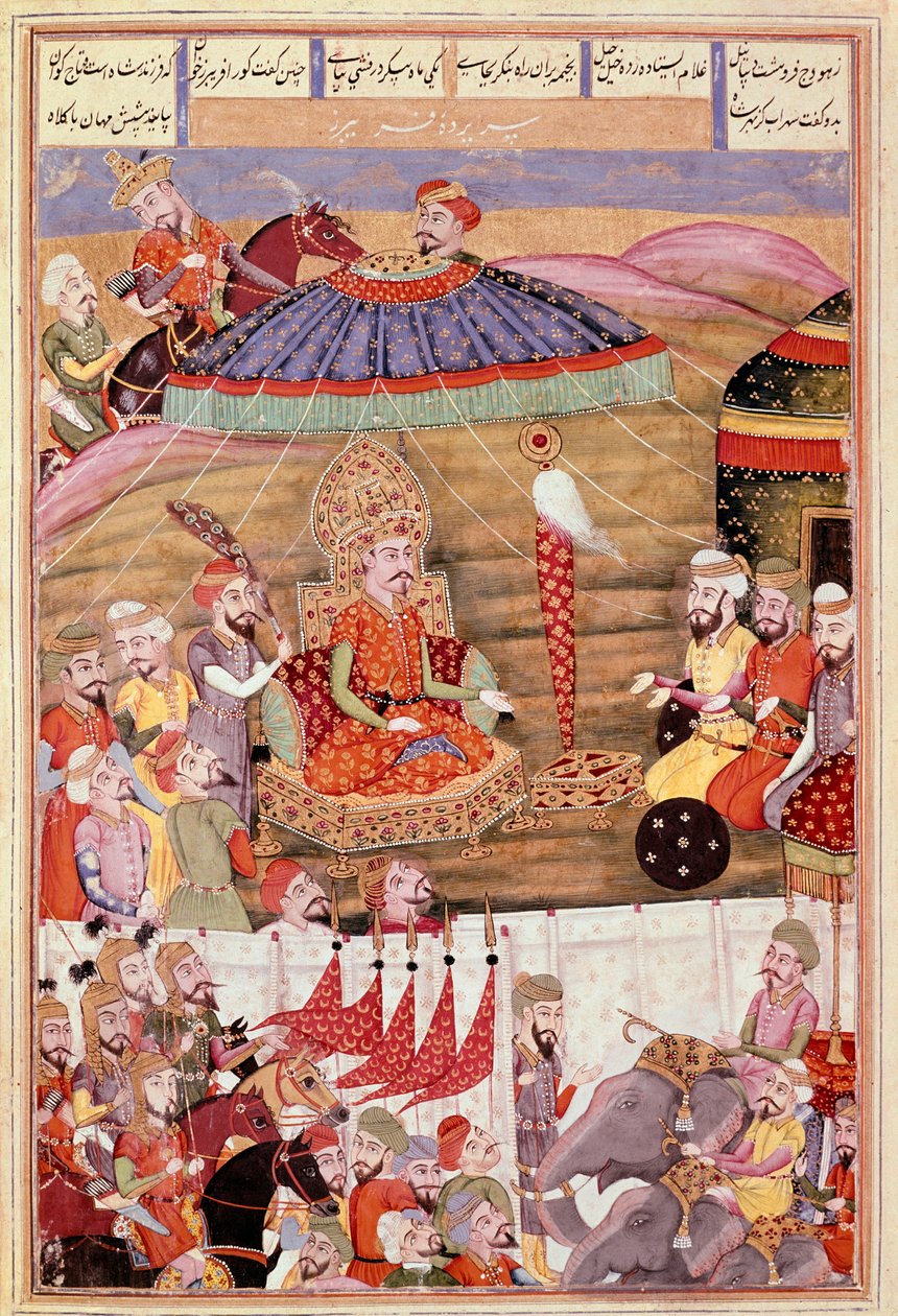 Arte islâmica: "Sohrab (Saharab) olha novamente para a tenda de Roustam" miniatura persa de um manuscrito do poema épico "Shahnameh" (Shah Nama, Shahnama) (Livro dos Reis) de Ferdowsi (Firdawsi, ou Ferdawsi, ou Firdousi, ca. 940-around 1020) (ms. 607) de Islamic School