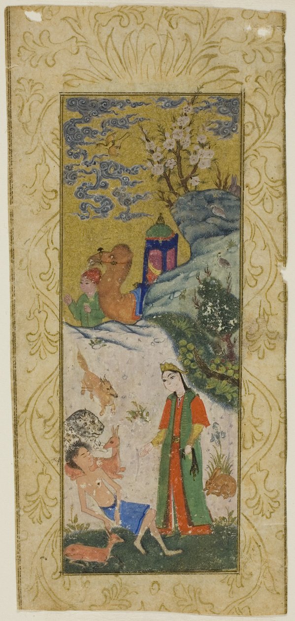 Layla Visiting Majnun in the Desert, página de uma cópia do Khamsa de Nizami de Islamic School