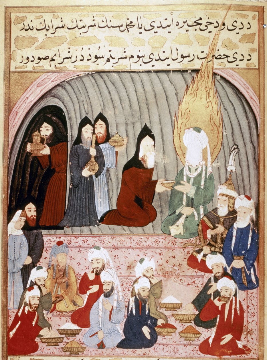 MUHAMMAD: Monges cristãos servem uma refeição a Maomé durante a sua viagem à Síria de Islamic School