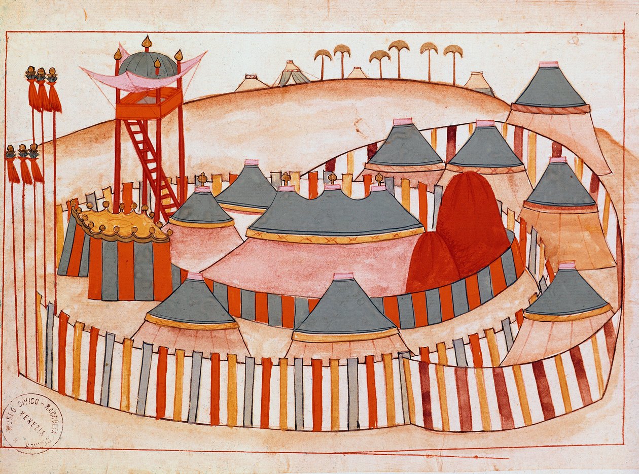Campo Militar dos Turcos Gouache em papel da Escola Islâmica (Sra. 1671) Século XVI Museu de Veneza Correr de Islamic School