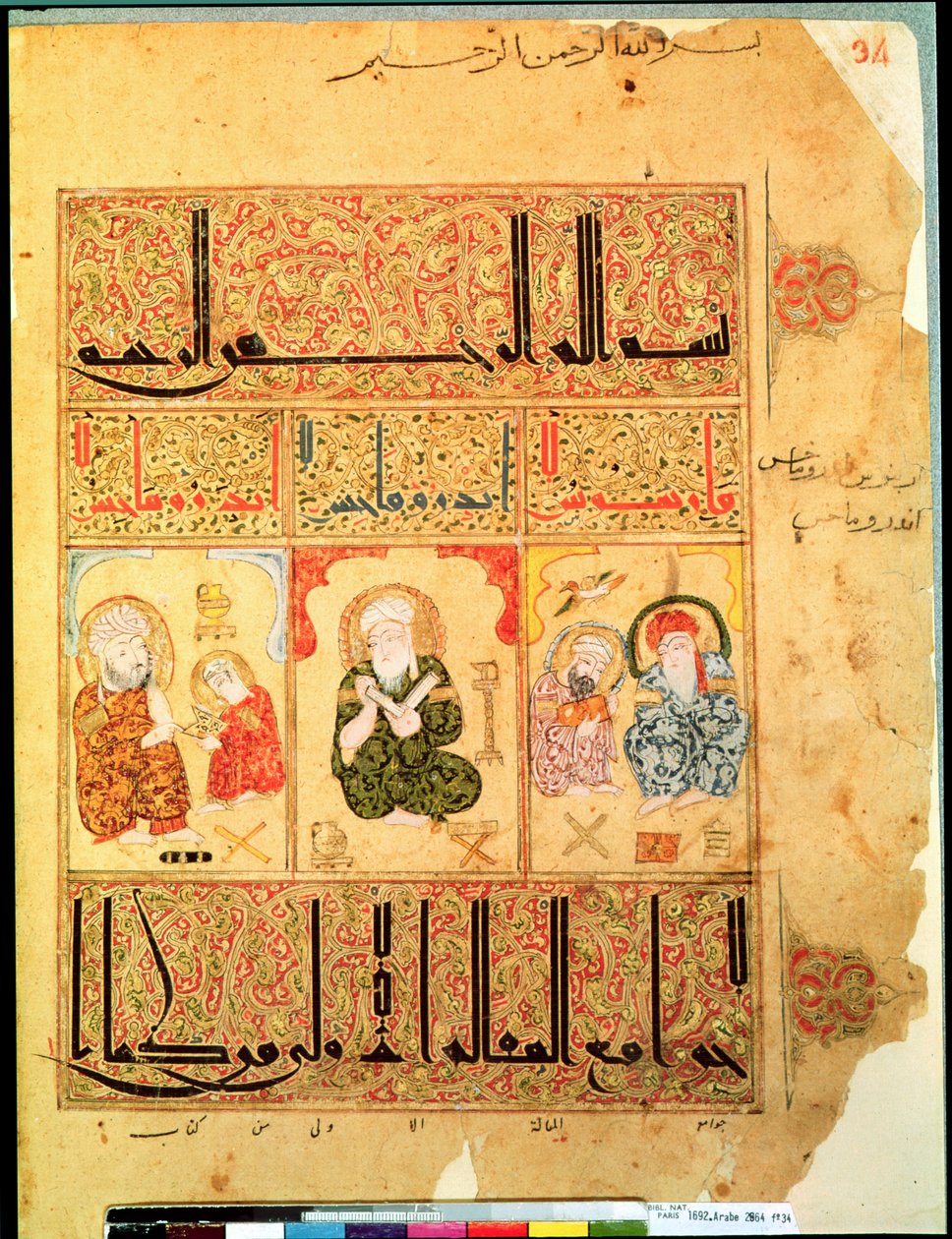 Arabe 2964 fol.34 Médicos do Tratado de Theriac depois de Galen, 1217 de Islamic School