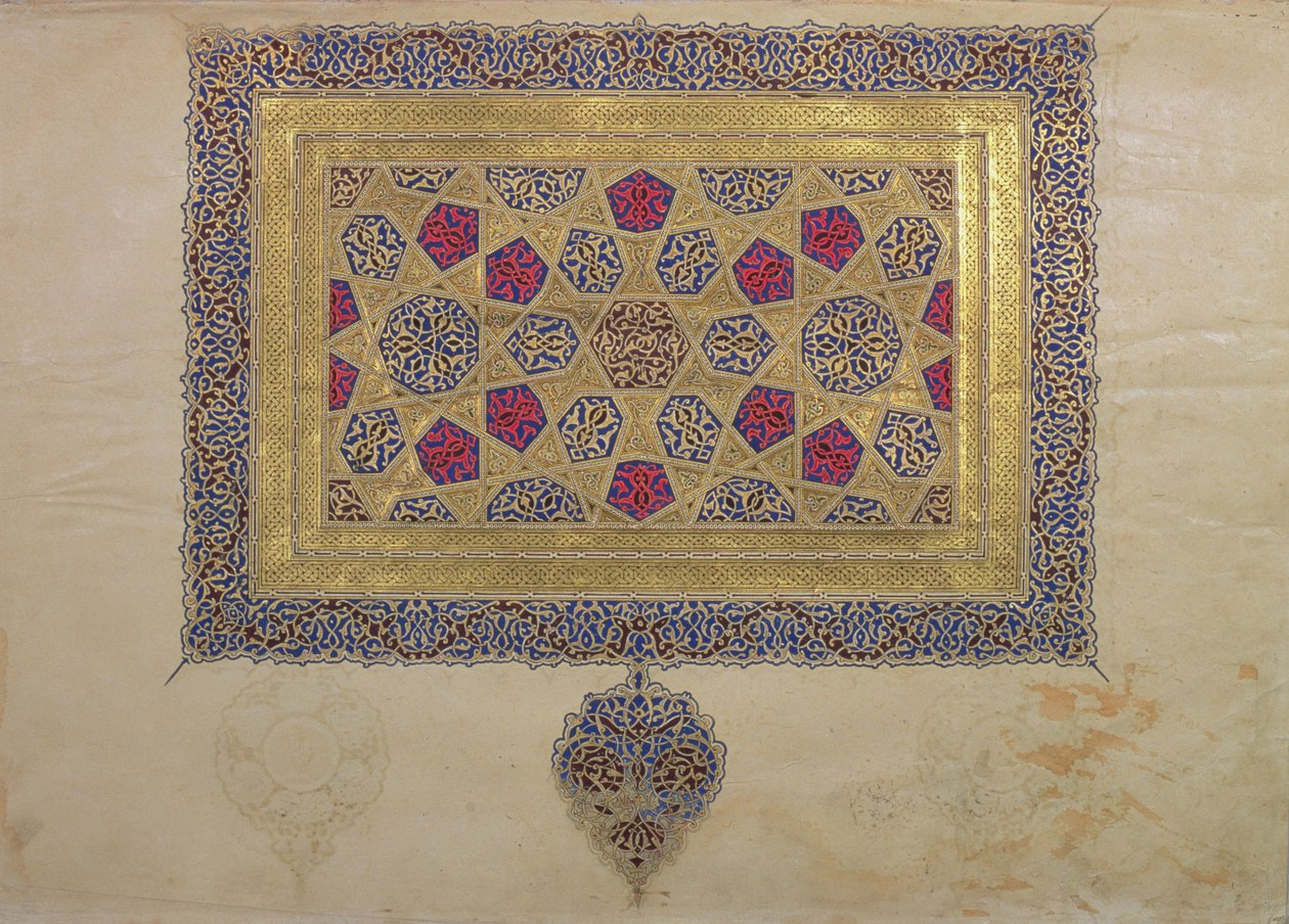 Página de um manuscrito do Alcorão, iluminado por Mohammad ebn Aibak, Período Il-Khanid, início do século XIV de Islamic School