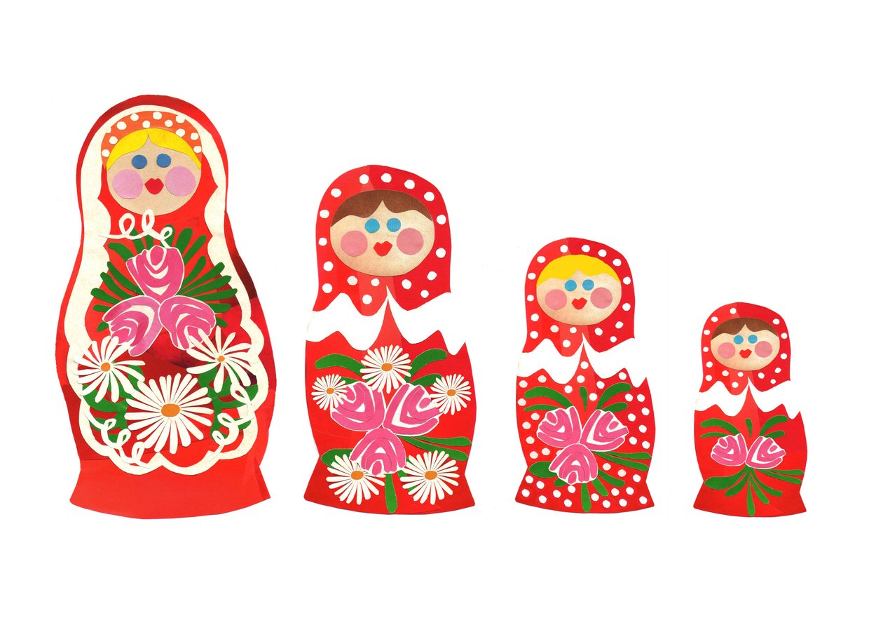 Bonecas russas, 2014 (papel cortado) de Isobel Barber