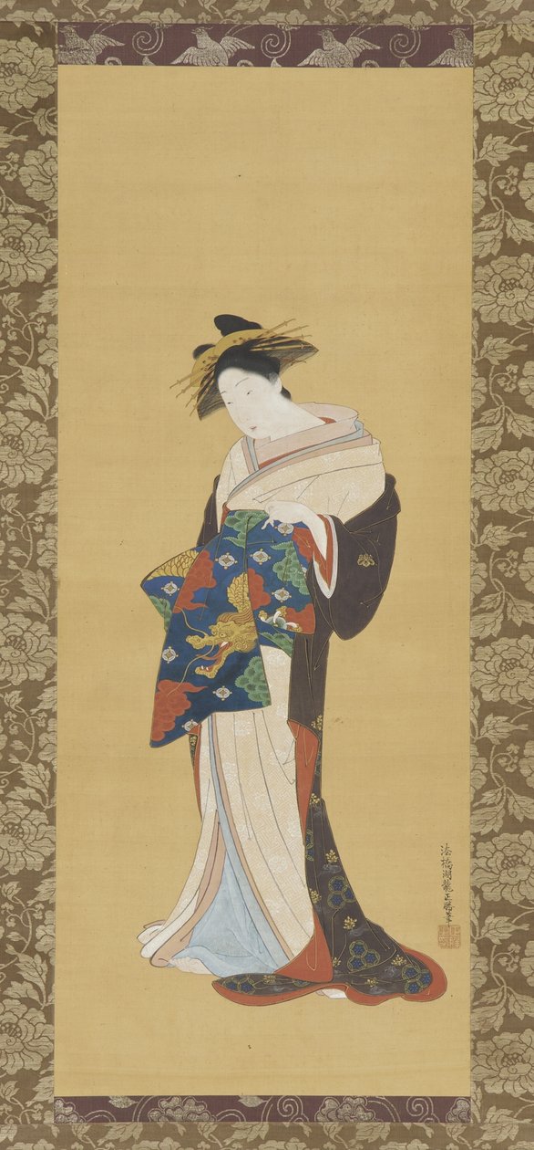 Oiran, período Edo (cor e ouro em seda) de Isoda Koryusai