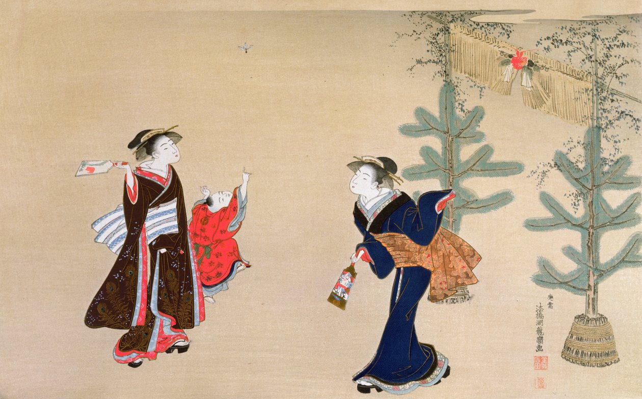 &39;The New Year Game&39;, ilustração na revista &39;Kokka&39;, 1898-99 de Isoda Koryusai
