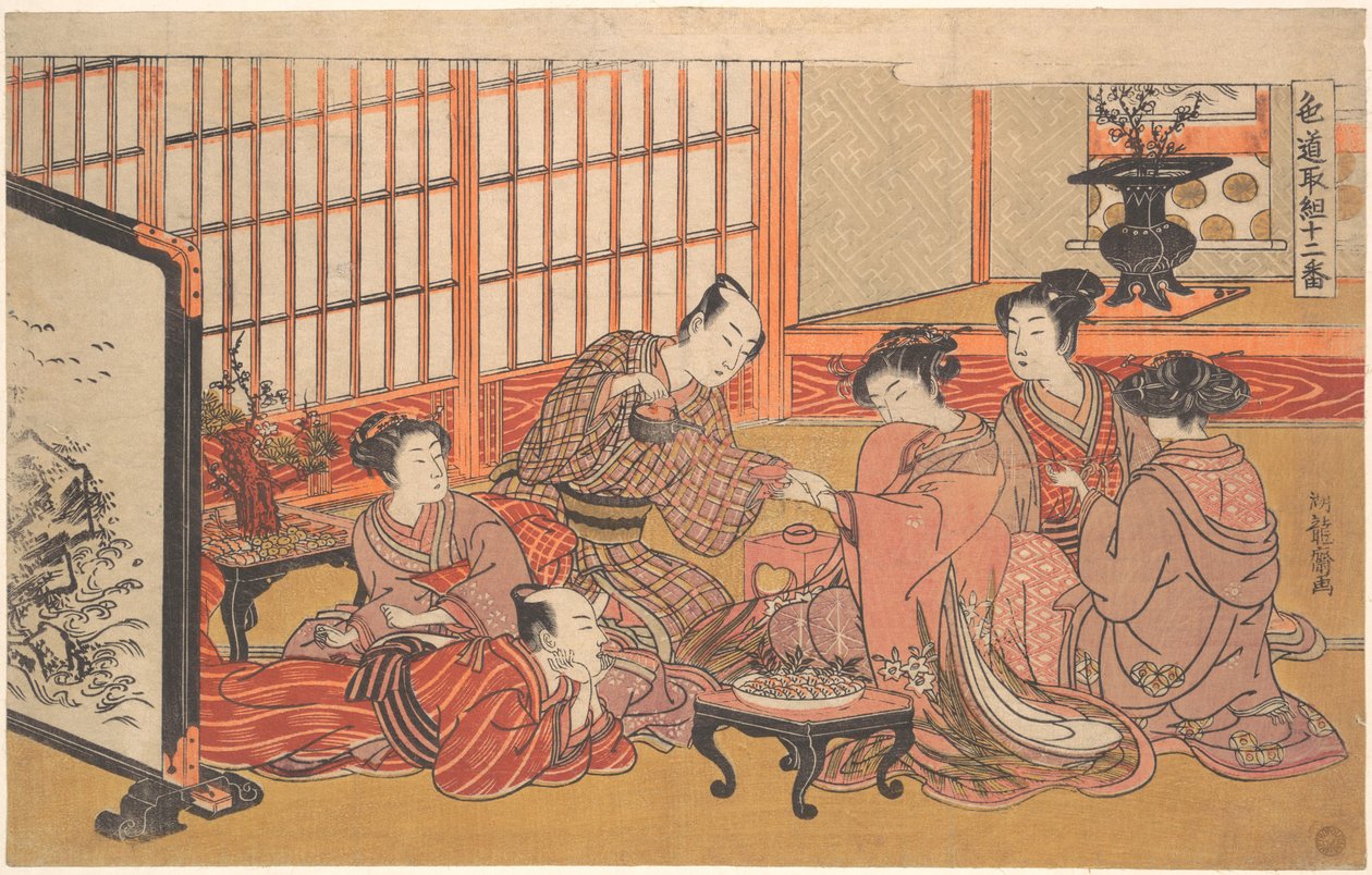 Uma cerimónia de casamento simulada de Isoda Koryusai