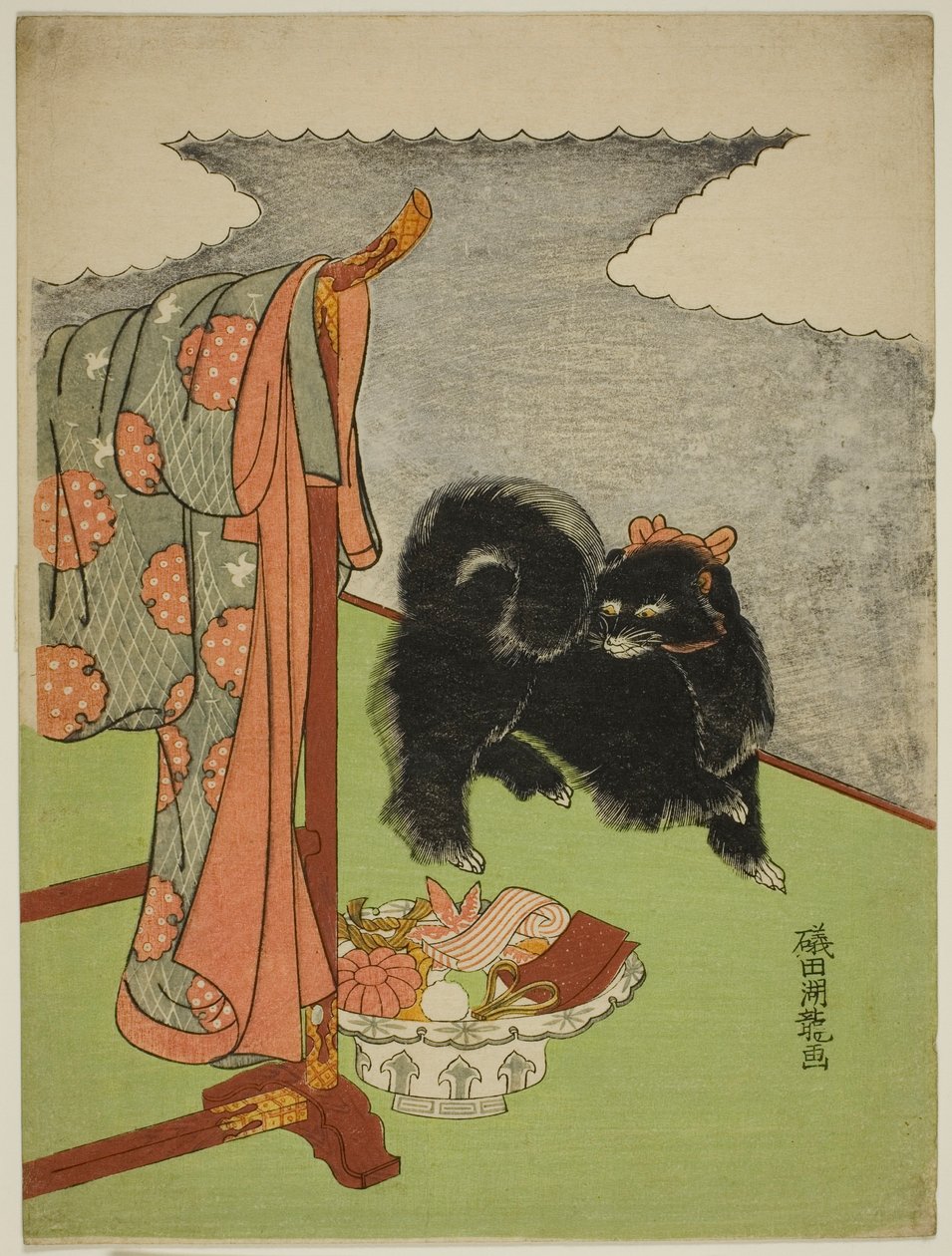 Cachorro preto de Isoda Koryusai