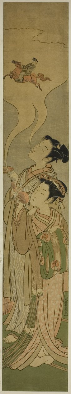 Casal Conjurando um Cavalo e um Cavaleiro (paródia de Tekkai [chinês: Li Tieguai] e Chokaro [chinês: Zhang Guo Lao]) de Isoda Koryusai