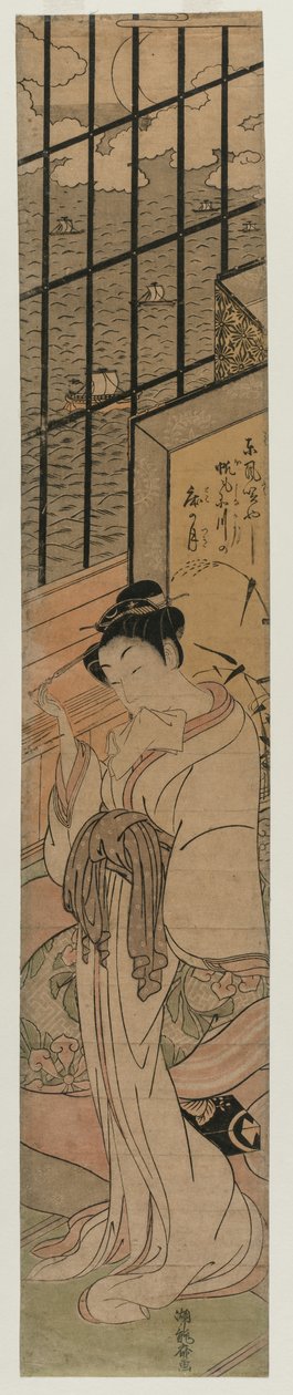 Cortesã em um quarto com vista para Edo Bay, c. 1770 de Isoda Koryusai
