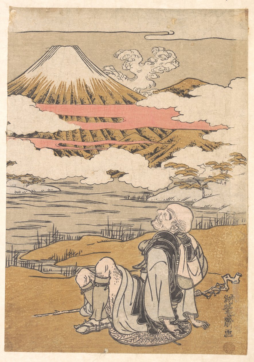 Saigyō contemplando o monte Fuji de Isoda Koryusai