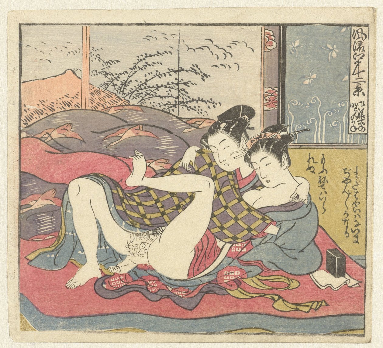 Jovem casal amoroso
Doze rostos em Edo sofisticado (título da série)
Furyu Edo junikei (título da série sobre o objecto) de Isoda Koryusai