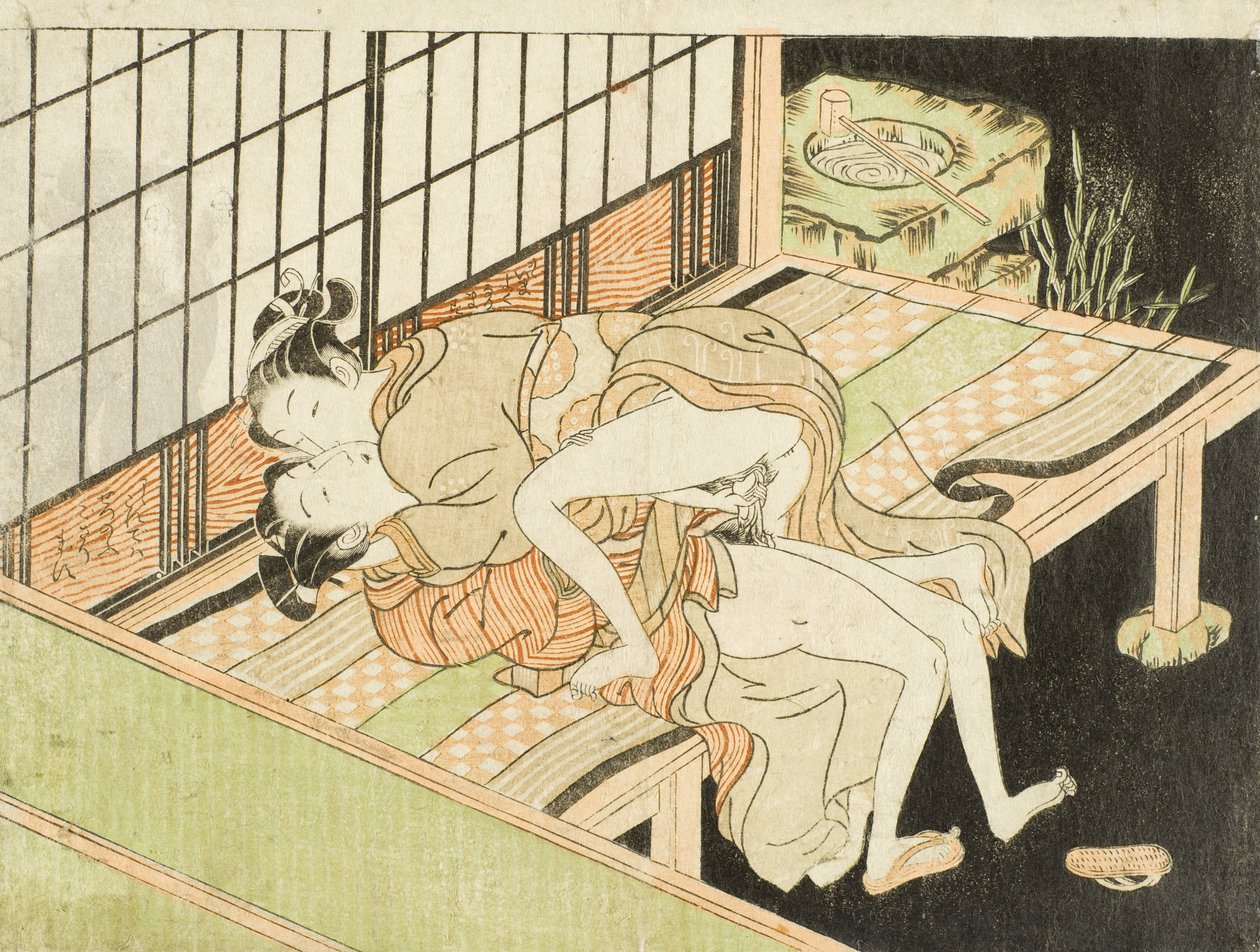Amantes numa varanda à noite de Isoda Koryusai